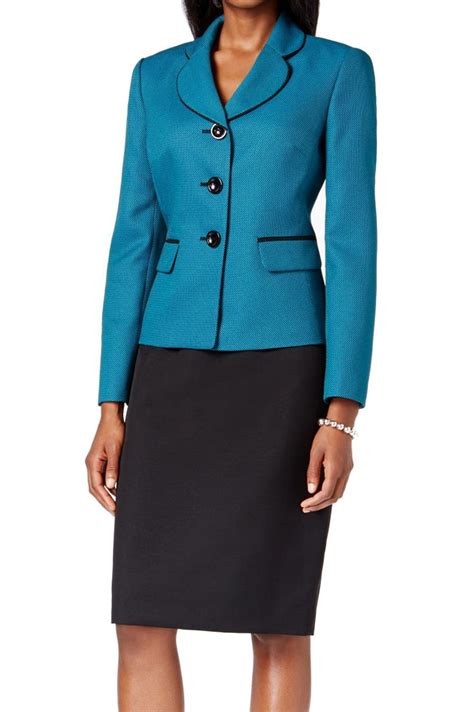 Le Suit New Blue Womens Size 10 Tweed Three Button Skirt Suit Set