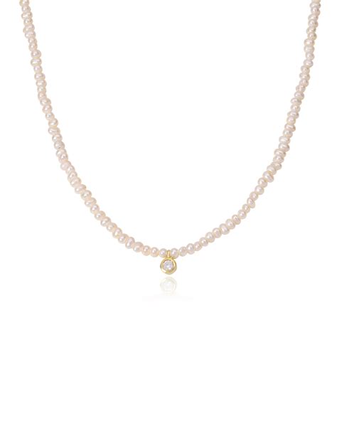 Pearl And Diamond Necklace 14k Yellow Gold