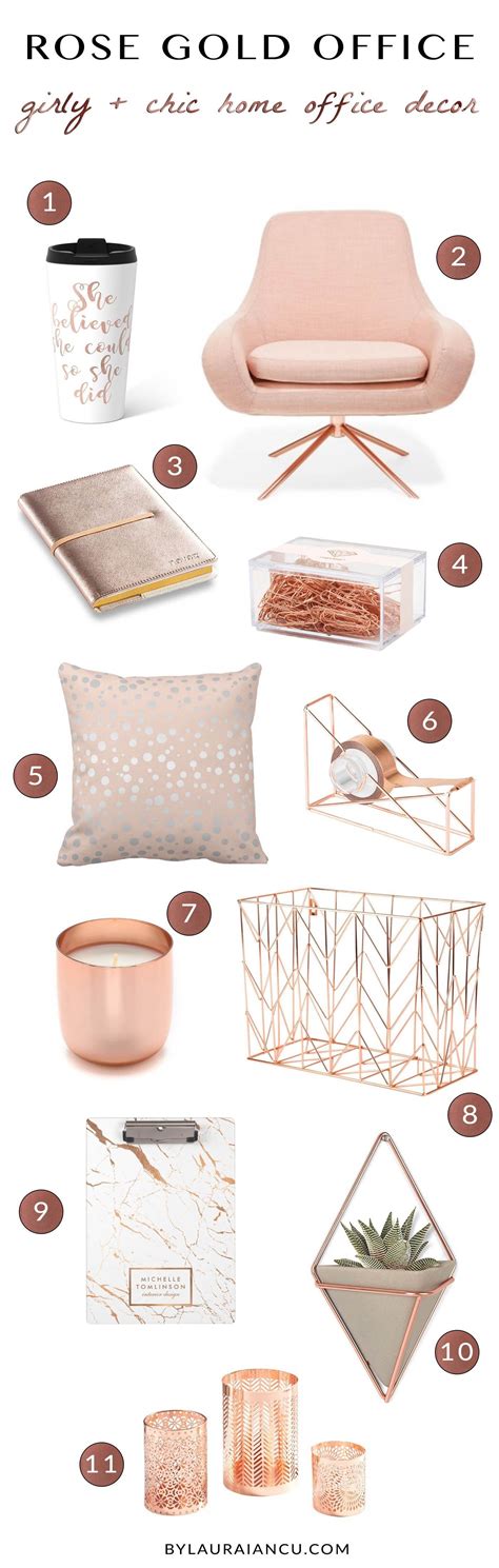 Gold And Rose Gold Desk Accessories And Feminine Office