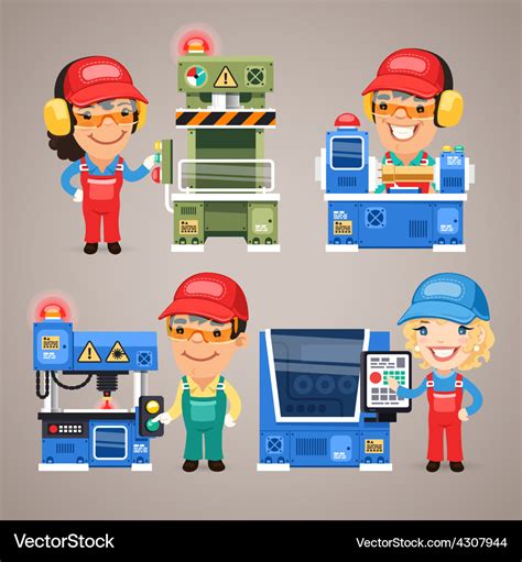 Set Of Cartoon Workers Working On The Factory Vector Image
