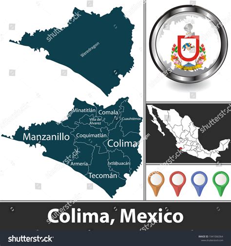 State Colima Municipalities Location On Mexican Stock Vector Royalty
