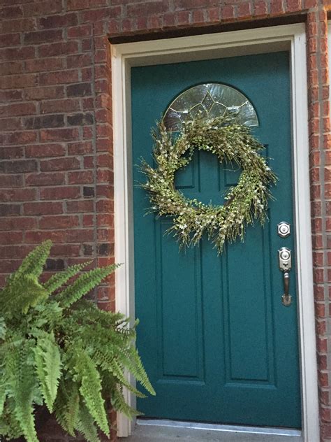 Are there any blue and teal front doors? Decorated for summer/spring - Teal painted front door with ...