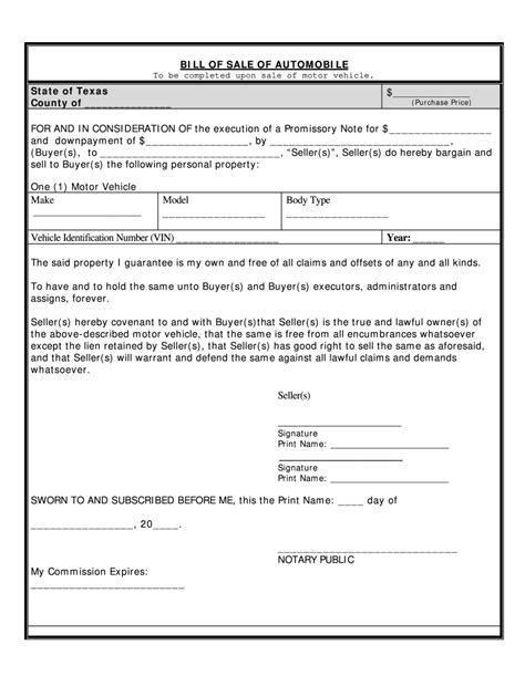 Rv Bill Of Sale Texas 2020 2021 Fill And Sign Printable Template