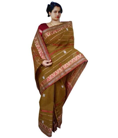 dhaniakhali tant brown and beige bengal cotton saree buy dhaniakhali