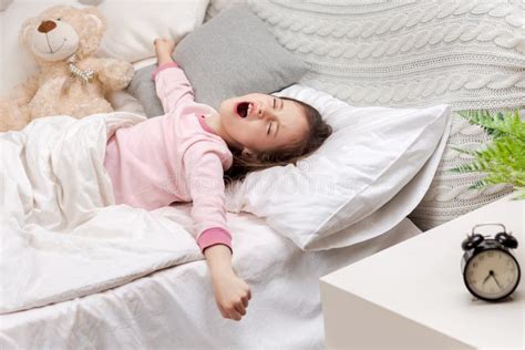 Cute Little Child Girl Wakes Up From Sleep Stock Image Image Of Dream