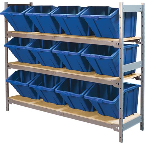 kleton wide span shelving with jumbo plastic bins steel boltless 800 lbs capacity 66 w x