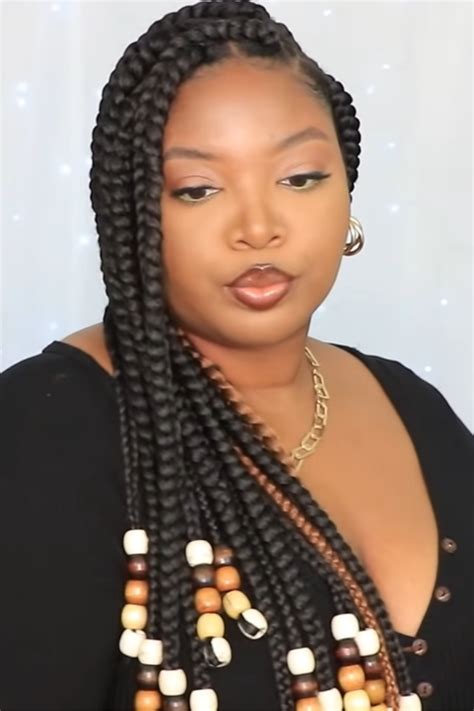 Large Knotless Braids With Beads On Thick Natural Hair Hair Braid Rings Hair Knot Thick