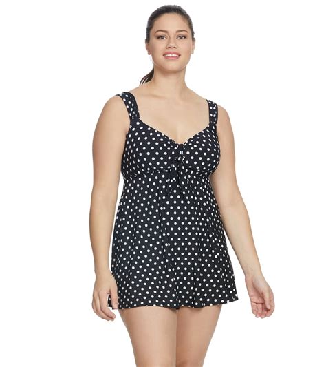 Longitude Plus Size Dot To Dot Tie Front Swim Dress At