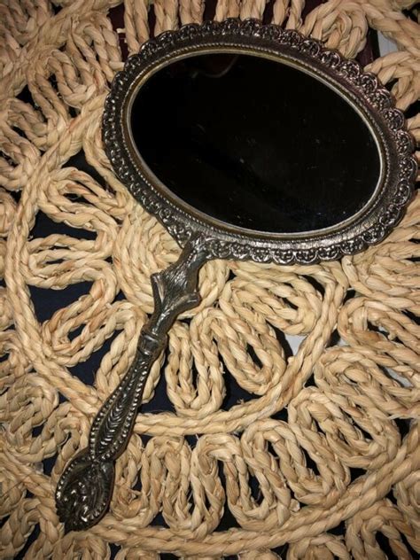 Vintage Antique Metal Ornate 2 Sided Vanity Hand Mirror Oval Victorian