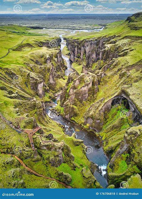 The Most Picturesque Canyon Fjadrargljufur And The Shallow Creek Which