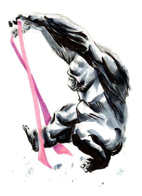 Gorilla Breast Cancer Ribbon Wall Art Animal Art Print Etsy