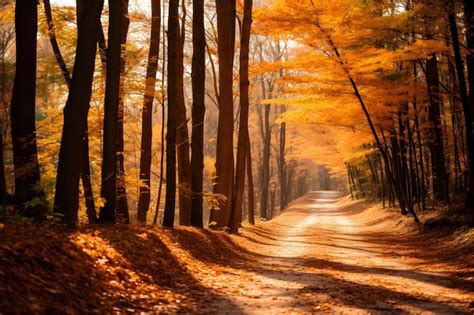 Premium Ai Image Forest Path Covered In A Carpet Of Fallen Leaves