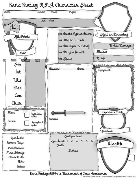 Basic Fantasy Rpg Magic Userthief Character Sheet Character Sheet