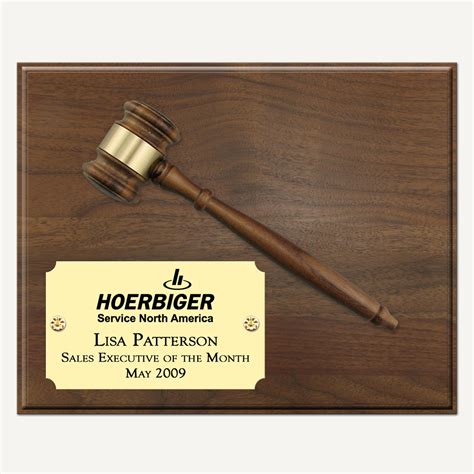 10 X 8 Genuine Walnut Gavel Plaque With Bright Gold Plate Engraving