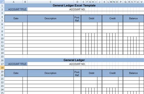 general ledger template  excel xls exceldox