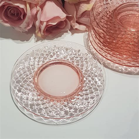 Set Of 6 Imperial Glass Quilted Diamond Pink Depression Glass Side Plates Pink Glass Plate Set
