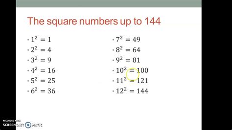 Introduction To Square Numbers Youtube