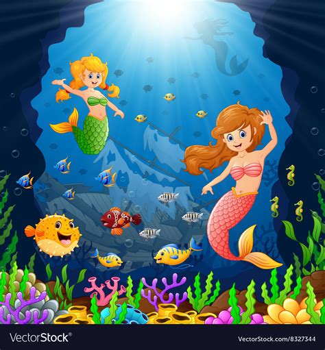 Cartoon Mermaid Under The Sea Royalty Free Vector Image