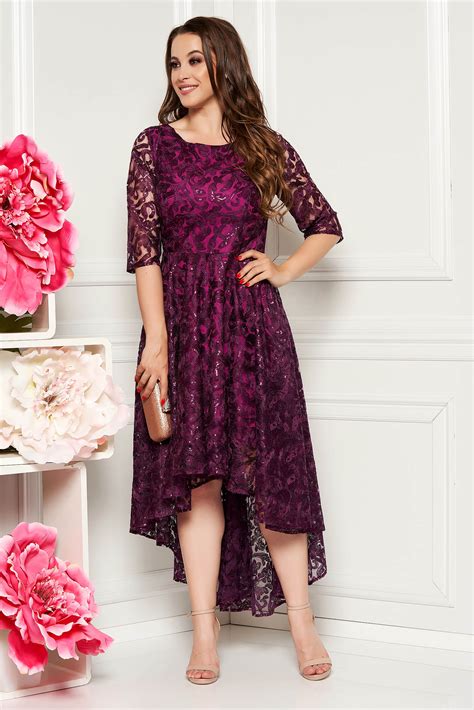 purple asymmetrical evening dresses dress from laced fabric with sequin embellished details with