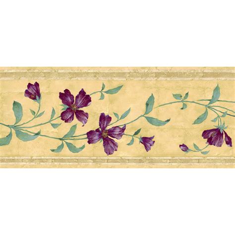 Dundee Decos Prepasted Wallpaper Border Floral Green Purple Beige
