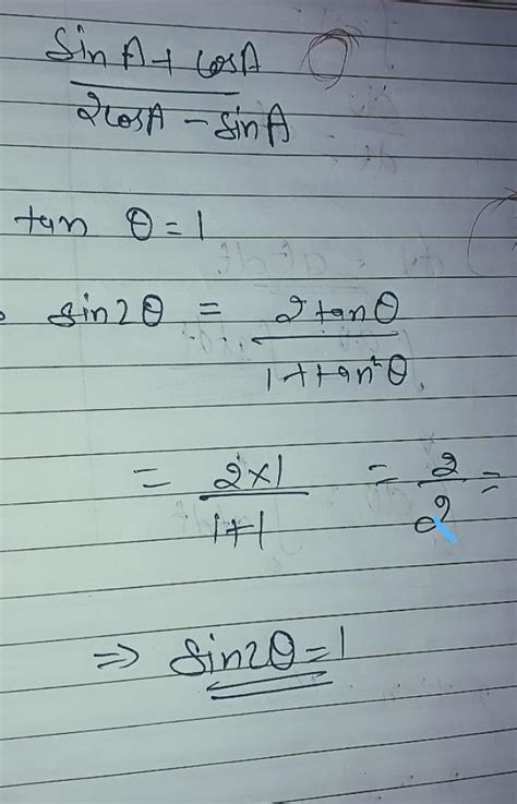 Cos ( θ) = x r = 3 5 sin ( θ) = y r = 4 5. If tan theta =1,then the value of sin 2 theta= - Brainly.in
