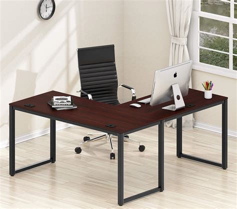 Shw Home Office 55x60 Large L Shaped Corner Desk Black Cherry