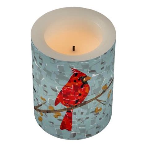 Christmas Cardinal Bird Collage Flameless Candle