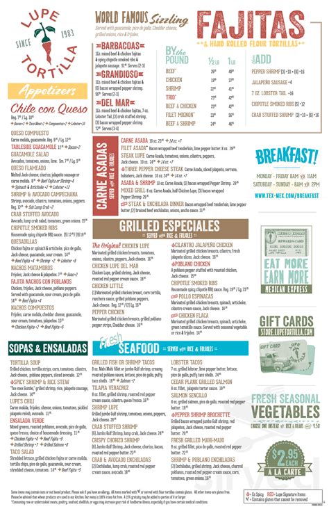 Lupe Tortilla Mexican Restaurant menu in San Antonio, Texas, USA