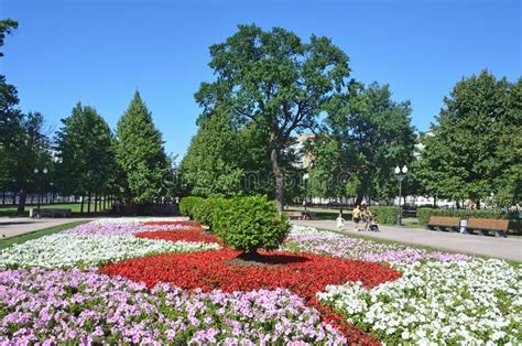 Moscow Russia August 11 2018 People Walking Near Large Flower Bed