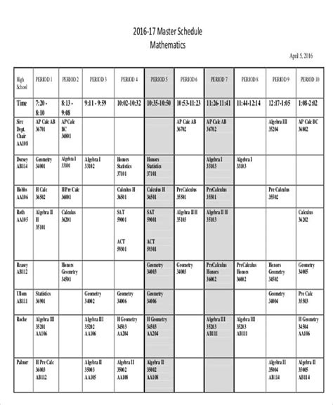 Master Schedule Templates 11 Free Samples Examples Format Download