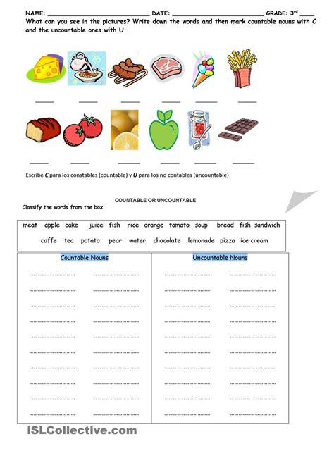 Countable Nouns And Uncountable Nouns Worksheet