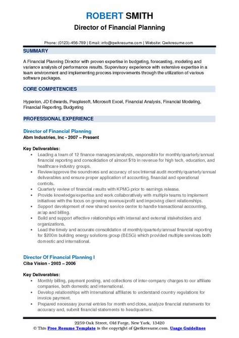 Financial Planning And Analysis Manager Resume Examples Director Of Financial Planning Resume