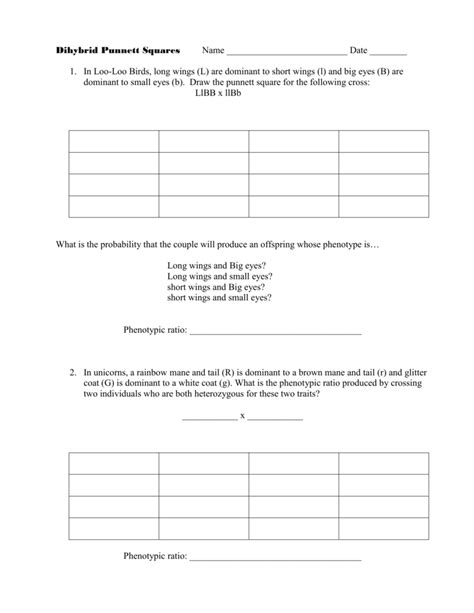 Use the gametes from #3 and #4 to set up a punnett square below. Dihybrid Punnett Squares Practice Problems