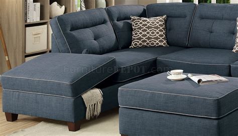 Browse our great prices & discounts on the best blue sofas. F6523 Sectional Sofa & Ottoman Set in Dark Blue Fabric by Boss