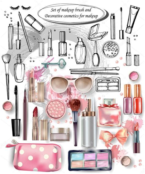 Hand Drawn Collection Of Make Up And Cosmetics Vector Illustration
