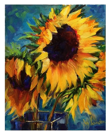 A Painting Of Two Sunflowers In A Vase