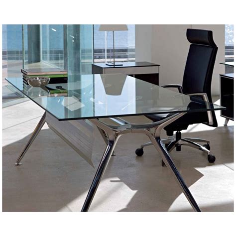 Sapphire Rectangular Glass Desks With Modesty Panel