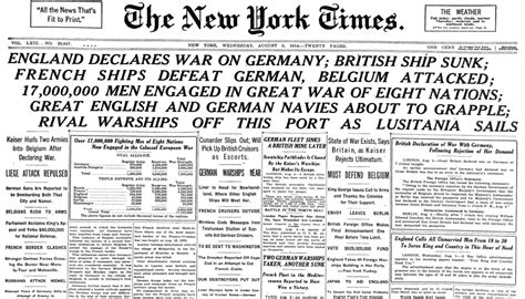 New York Times Otd On Twitter The Front Page Otd In 1914 England