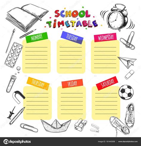 Vector Template School Timetable For Students And Pupils Illustration