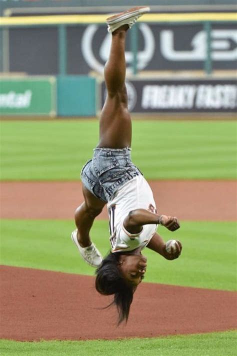 simone biles threw a first pitch that solidifies her status as a gymnastic goddess gymnastics