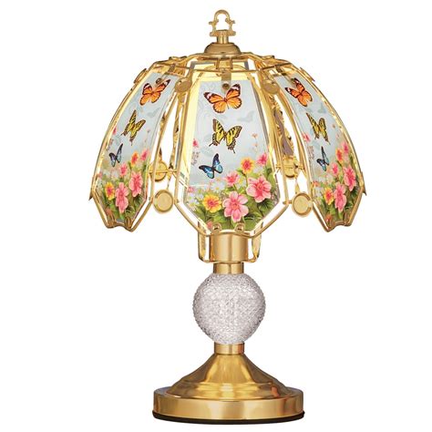 Collections Etc Floral Butterflies Glass Shade 3 Light Touch Lamp 16