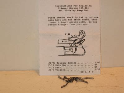 Daisy Model 25 BB Gun Trigger Springs W Instructions ORIGINAL