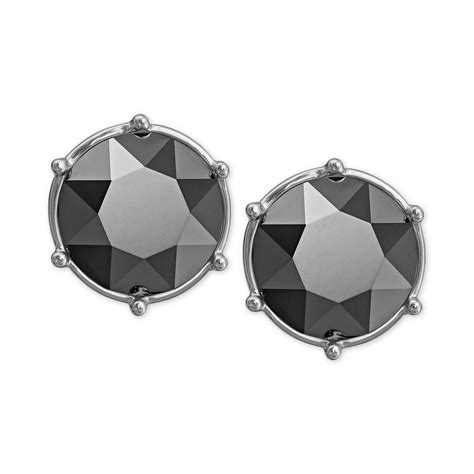 Swarovski Rhodium Plated Jet Hematite Crystal Stud Earrings In Black