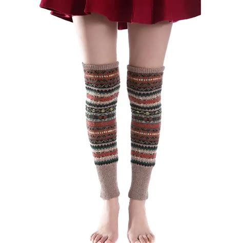women winter leg warmers elegant over knee long knit cover patchwork colorful ladies crochet