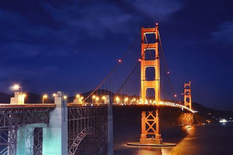 Golden Gate Bridge At Night From Toll Plaza San Francisco A Photo On