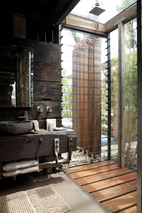 Brown Warmth Outdoor Bathroom Design Indoor Outdoor Bathroom