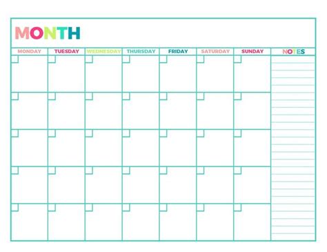 Bright Undated Monthly Planner Printable Month On 1 Pageletter Size
