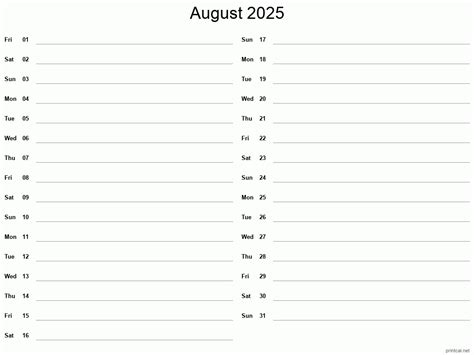 Printable august 2025 calendar