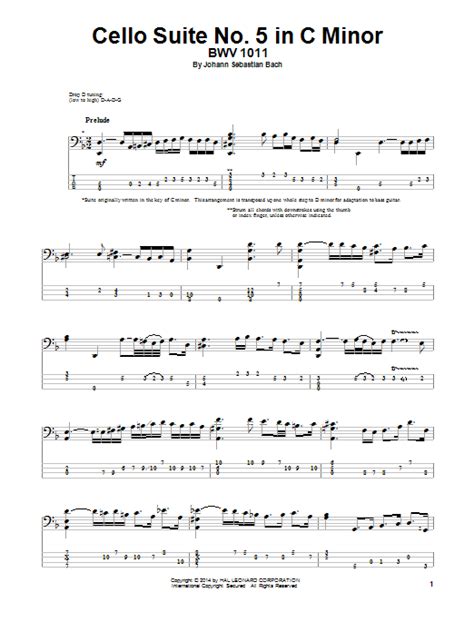 Cello Suite No 5 In C Minor Bwv 1011 Sheet Music Johann Sebastian