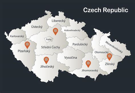 Infographics Czech Republic Map Flat Design Colors With Names Of
